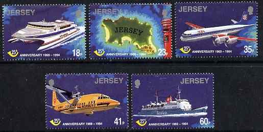 Jersey 1994 25th Anniversary of Jersey Postal Administration perf set of 5 unmounted mint, SG 674-78, stamps on ships, stamps on postal, stamps on maps, stamps on aviation