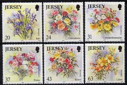 Jersey 1998 Flowers perf set of 6 unmounted mint, SG 874-79, stamps on flowers