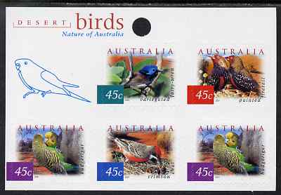 Australia 2001 Fauna & Flora (4th series) Birds sheetlet of 5 self-adhesives, SG 2130a, stamps on , stamps on  stamps on birds, stamps on  stamps on parrots, stamps on  stamps on budgerigars
