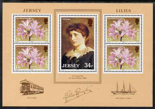 Jersey 1986 Jersey Lilies m/sheet unmounted mint, SG MS382, stamps on , stamps on  stamps on personalities, stamps on  stamps on flowers, stamps on  stamps on lilies, stamps on  stamps on entertainment