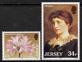 Jersey 1986 Jersey Lilies set of 2 unmounted mint, SG 380-81, stamps on , stamps on  stamps on personalities, stamps on  stamps on flowers, stamps on  stamps on lilies, stamps on  stamps on entertainment