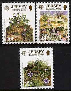 Jersey 1986 Europa - Environment Conservation set of 3 unmounted mint, SG 386-88, stamps on , stamps on  stamps on europa, stamps on  stamps on flowers