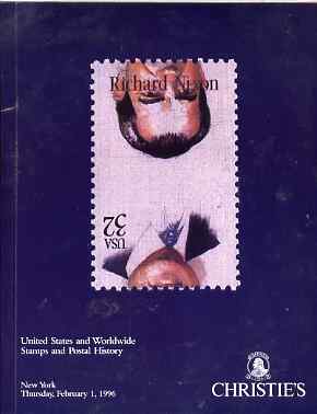 Auction Catalogue - United States & Worldwide - Christie's 1 Feb 1996 - cat only, stamps on , stamps on  stamps on auction catalogue - united states & worldwide - christie's 1 feb 1996 - cat only