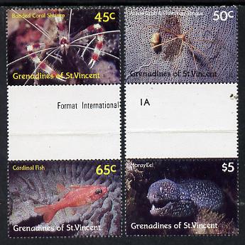 St Vincent - Grenadines 1987 Marine Life set of 4 (2 se-tenant inter-paneau gutter pairs from Format International archive sheet, folded through gutters) unmounted mint as SG 542-45, stamps on , stamps on  stamps on fish     marine-life