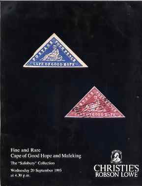 Auction Catalogue - Cape of Good Hope - Christie's 20 Sept 1995 - the Salisbury coll - cat only, stamps on , stamps on  stamps on auction catalogue - cape of good hope - christie's 20 sept 1995 - the salisbury coll - cat only