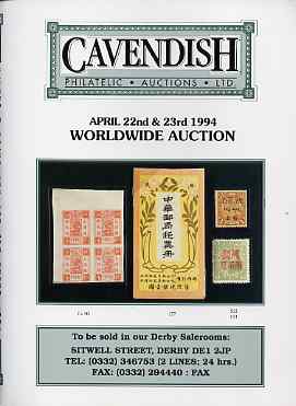 Auction Catalogue - China - Cavendish 22-23 Apr 1994 - incl the Geoff Riddle coll - cat only, stamps on 