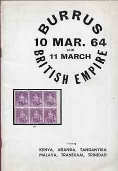 Auction Catalogue - British Empire with Kenya, Kenya, Uganda & Tanganyika, Transvaal & Trinidad - Robson Lowe 10-11 Mar 1964 - the Burrus coll - cat only, stamps on , stamps on  stamps on auction catalogue - british empire with kenya, stamps on  stamps on  kenya, stamps on  stamps on  uganda & tanganyika, stamps on  stamps on  transvaal & trinidad - robson lowe 10-11 mar 1964 - the burrus coll - cat only