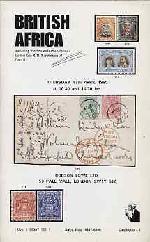 Auction Catalogue - British Africa - Robson Lowe 17 Apr 1980 - incl the R B Sanderson coll - with prices realised, stamps on 