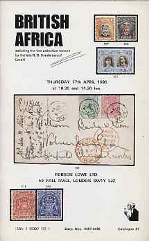 Auction Catalogue - British Africa - Robson Lowe 17 Apr 1980 - incl the R B Sanderson coll - with prices realised, stamps on , stamps on  stamps on auction catalogue - british africa - robson lowe 17 apr 1980 - incl the r b sanderson coll - with prices realised