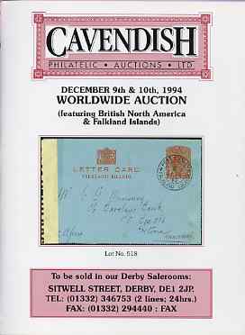 Auction Catalogue - WW1 & WW2 Undercover Mail - Cavendish 9-10 Dec 1994 - Worldwide incl the Dave Birtwell coll - cat only, stamps on , stamps on  stamps on auction catalogue - ww1 & ww2 undercover mail - cavendish 9-10 dec 1994 - worldwide incl the dave birtwell coll - cat only