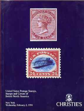 Auction Catalogue - United States & the November coll of Yukon Terr - Christie's 2 Feb 1994 - The Westport coll - cat only, stamps on , stamps on  stamps on auction catalogue - united states & the november coll of yukon terr - christie's 2 feb 1994 - the westport coll - cat only