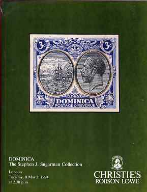 Auction Catalogue - Dominica - Christie's 8 Mar 1994 - The Stephen Sugarman coll - with prices realised, stamps on , stamps on  stamps on auction catalogue - dominica - christie's 8 mar 1994 - the stephen sugarman coll - with prices realised