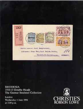 Auction Catalogue - Rhodesia - Christie's 1 June 1994 - the Grunnar Strehmel coll - cat only, stamps on , stamps on  stamps on auction catalogue - rhodesia - christie's 1 june 1994 - the grunnar strehmel coll - cat only