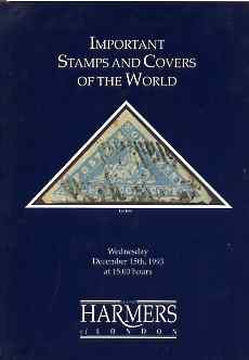 Auction Catalogue - World - Harmers 15 Dec 1993 - Important Stamps & Covers - with prices realised, stamps on , stamps on  stamps on auction catalogue - world - harmers 15 dec 1993 - important stamps & covers - with prices realised