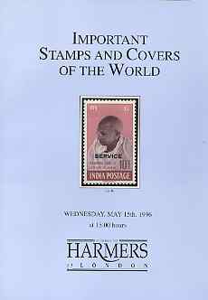 Auction Catalogue - World - Harmers 15 May 1996 - Important Stamps & Covers - cat only, stamps on , stamps on  stamps on auction catalogue - world - harmers 15 may 1996 - important stamps & covers - cat only