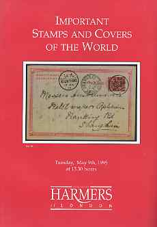 Auction Catalogue - World - Harmers 9 May 1995 - Important Stamps & Covers - cat only, stamps on 