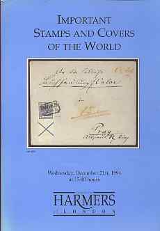 Auction Catalogue - World - Harmers 21 Dec 1994 - Important Stamps & Covers - cat only, stamps on 