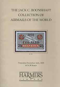 Auction Catalogue - Airmails - Harmers 16 Dec 1993 - the Jack C Boonshaft coll - with prices realised, stamps on , stamps on  stamps on auction catalogue - airmails - harmers 16 dec 1993 - the jack c boonshaft coll - with prices realised