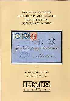 Auction Catalogue - Jammu & Kashmir - Harmers 31 July 1996 - incl the T D Eames coll - cat only, stamps on 