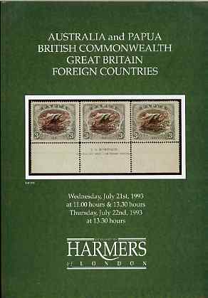 Auction Catalogue - Australia & Papua - Harmers 21-22 July 1993 - with prices realised, stamps on , stamps on  stamps on auction catalogue - australia & papua - harmers 21-22 july 1993 - with prices realised