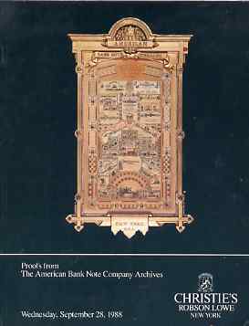 Auction Catalogue - Proofs - Christie's Robson Lowe 28 Sept 1988 - the American Bank Note Co Archives - with prices realised, stamps on , stamps on  stamps on auction catalogue - proofs - christie's robson lowe 28 sept 1988 - the american bank note co archives - with prices realised