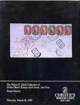 Auction Catalogue - United States - Christies Robson Lowe 16 Mar 1989 - the Walter C Klein coll part 5 - with prices realised, stamps on 