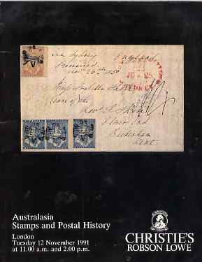 Auction Catalogue - Australasia - Christies Robson Lowe 12 Nov 1991 - incl the the H Gordon Kaye coll of New Zealand part 2 - cat only, stamps on 