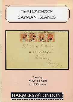 Auction Catalogue - Cayman Islands - Harmers 10 May 1988 - the R J Edmondson coll - with prices realised, stamps on 