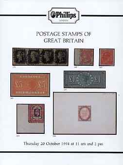 Auction Catalogue - Great Britain - Phillips 20 Oct 1994 - with prices realised, stamps on , stamps on  stamps on auction catalogue - great britain - phillips 20 oct 1994 - with prices realised