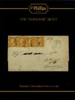 Auction Catalogue - Sicily - Phillips 3 Nov 1994 - the Alphonse collection - with prices realised, stamps on , stamps on  stamps on auction catalogue - sicily - phillips 3 nov 1994 - the alphonse collection - with prices realised