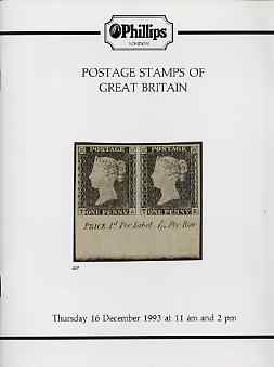 Auction Catalogue - Great Britain - Phillips 16 Dec 1993 - with prices realised, stamps on , stamps on  stamps on auction catalogue - great britain - phillips 16 dec 1993 - with prices realised