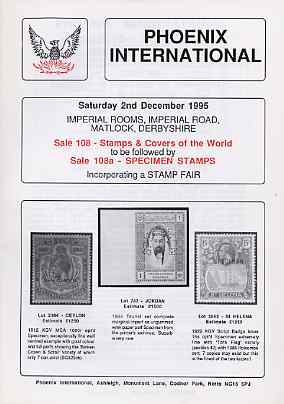 Auction Catalogue - Specimen Stamps - Phoenix International 2 Dec 1995 - cat only, stamps on , stamps on  stamps on auction catalogue - specimen stamps - phoenix international 2 dec 1995 - cat only