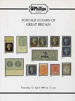 Auction Catalogue - Great Britain - Phillips 22 Apr 1993 - incl the David J Hiscock coll - with prices realised, stamps on , stamps on  stamps on auction catalogue - great britain - phillips 22 apr 1993 - incl the david j hiscock coll - with prices realised