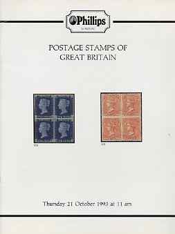 Auction Catalogue - Great Britain - Phillips 21 Oct 1993 - with fine Line Engraved etc - cat only (some ink notations), stamps on , stamps on  stamps on auction catalogue - great britain - phillips 21 oct 1993 - with fine line engraved etc - cat only (some ink notations)