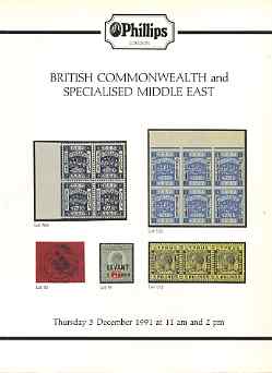 Auction Catalogue - Middle East - Phillips 5 Dec 1991 - with prices realised (some ink notations), stamps on , stamps on  stamps on auction catalogue - middle east - phillips 5 dec 1991 - with prices realised (some ink notations)