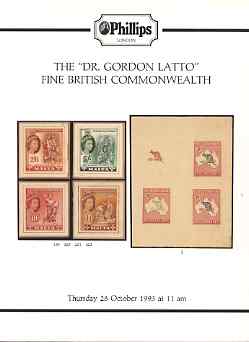 Auction Catalogue - British Commonwealth - Phillips 28 Oct 1983 - the Dr Fordon Latto coll - with prices realised (some ink notations), stamps on 