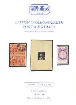 Auction Catalogue - British Commonwealth - Phillips 2 June 1988 - incl the A H Fitt coll of Mauritius - cat only, stamps on , stamps on  stamps on auction catalogue - british commonwealth - phillips 2 june 1988 - incl the a h fitt coll of mauritius - cat only