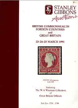 Auction Catalogue - Great Britain - Stanley Gibbons 23-5 Mar 1994 - incl the Wiseman coll of Officials (plus Commonwealth & Foreign) - with prices realised, stamps on 