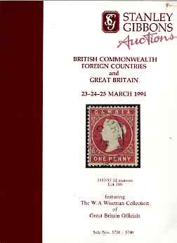 Auction Catalogue - Great Britain - Stanley Gibbons 23-5 Mar 1994 - incl the Wiseman coll of Officials (plus Commonwealth & Foreign) - with prices realised, stamps on , stamps on  stamps on auction catalogue - great britain - stanley gibbons 23-5 mar 1994 - incl the wiseman coll of officials (plus commonwealth & foreign) - with prices realised