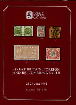 Auction Catalogue - British Commonwealth - Stanley Gibbons 24-26 June 1992 - plus Great Britain & Foreign) - with prices realised (few ink notations), stamps on , stamps on  stamps on auction catalogue - british commonwealth - stanley gibbons 24-26 june 1992 - plus great britain & foreign) - with prices realised (few ink notations)