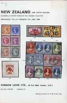 Auction Catalogue - New Zealand - Robson Lowe 12 June 1969 - the Chalon coll - with prices realised, stamps on 