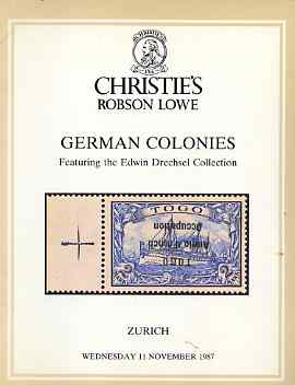 Auction Catalogue - German Colonies - Christie's Robson Lowe 11 Nov 1987 - the Edwin Drechsel coll - with prices realised , stamps on , stamps on  stamps on auction catalogue - german colonies - christie's robson lowe 11 nov 1987 - the edwin drechsel coll - with prices realised 