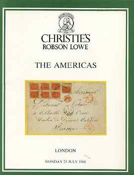Auction Catalogue - The Americas - Christie's Robson Lowe 25 July 1988 - with prices realised, stamps on , stamps on  stamps on auction catalogue - the americas - christie's robson lowe 25 july 1988 - with prices realised