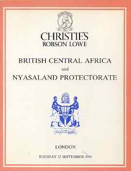 Auction Catalogue - British Central Africa & Nyasaland - Christie's Robson Lowe 12 Sept 1989 - the Dr Graeme McFarlane collection - with prices realised, stamps on , stamps on  stamps on auction catalogue - british central africa & nyasaland - christie's robson lowe 12 sept 1989 - the dr graeme mcfarlane collection - with prices realised