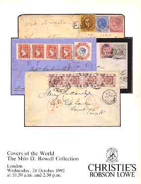 Auction Catalogue - Covers of the World - Christies Robson Lowe 28 Oct 1992 - the Milo D Rowell coll - cat only, stamps on 