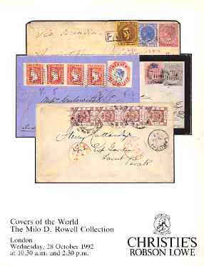 Auction Catalogue - Covers of the World - Christie's Robson Lowe 28 Oct 1992 - the Milo D Rowell coll - cat only, stamps on , stamps on  stamps on auction catalogue - covers of the world - christie's robson lowe 28 oct 1992 - the milo d rowell coll - cat only