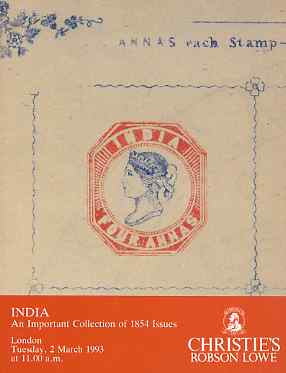 Auction Catalogue - India 1854 Issues - Christie's Robson Lowe 2 Mar 1993 - cat only, stamps on , stamps on  stamps on auction catalogue - india 1854 issues - christie's robson lowe 2 mar 1993 - cat only