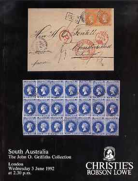 Auction Catalogue - South Australia - Christie's Robson Lowe 3 June 1992 - the John O Griffiths collection - with prices realised, stamps on , stamps on  stamps on auction catalogue - south australia - christie's robson lowe 3 june 1992 - the john o griffiths collection - with prices realised