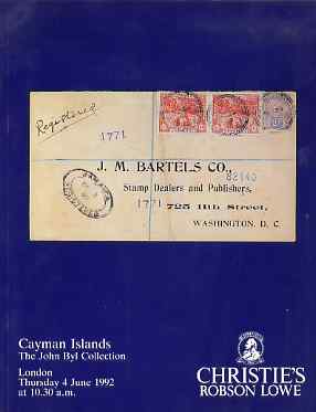 Auction Catalogue - Cayman Islands - Christie's Robson Lowe 4 June 1992 - the John Byl collection - with prices realised, stamps on , stamps on  stamps on auction catalogue - cayman islands - christie's robson lowe 4 june 1992 - the john byl collection - with prices realised