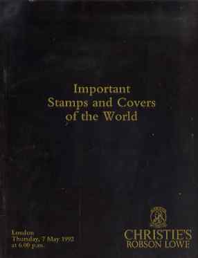 Auction Catalogue - Important Stamps & Covers - Christie's Robson Lowe 7 May 1992 - with prices realised , stamps on , stamps on  stamps on auction catalogue - important stamps & covers - christie's robson lowe 7 may 1992 - with prices realised 